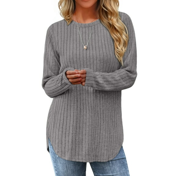 Fantaslook Long Sleeve Shirts for Women Casual Tunic Tops Dressy Crew Neck Pullover Fall Lightweight Sweaters for Women