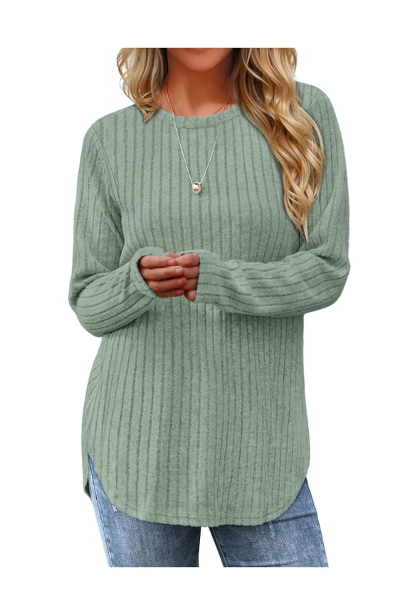 Long Sleeve Shirts for Women Casual Tunic Tops Dressy Crew Neck Pullover Fall Lightweight Sweaters for Women