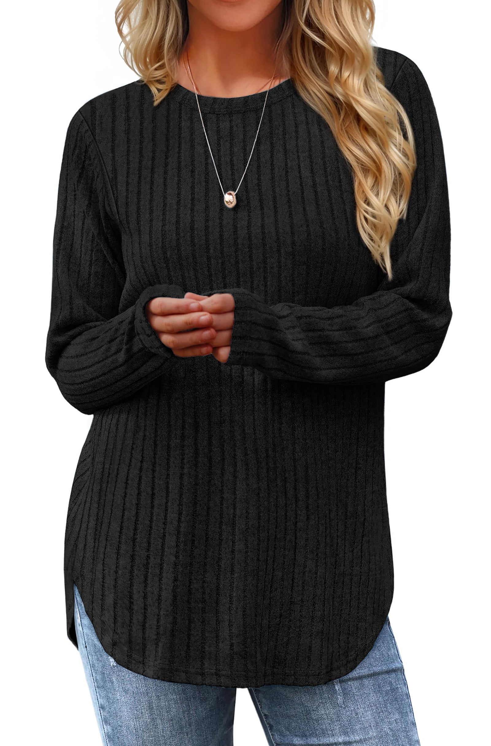 Fantaslook Long Sleeve Shirts for Women Casual Tunic Tops Dressy Crew Neck Pullover Fall Lightweight Sweaters for Women