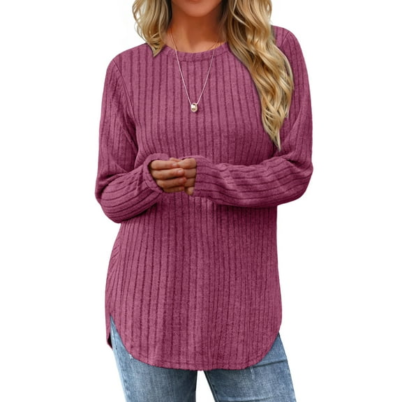 Fantaslook Long Sleeve Shirts for Women Casual Tunic Tops Dressy Crew Neck Pullover Fall Lightweight Sweaters for Women