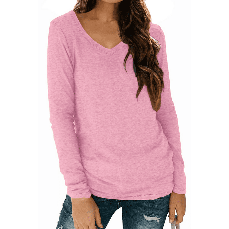 Women's V-neck solid color long-sleeved casual shirt Women's V-neck solid color long-sleeved casual shirt