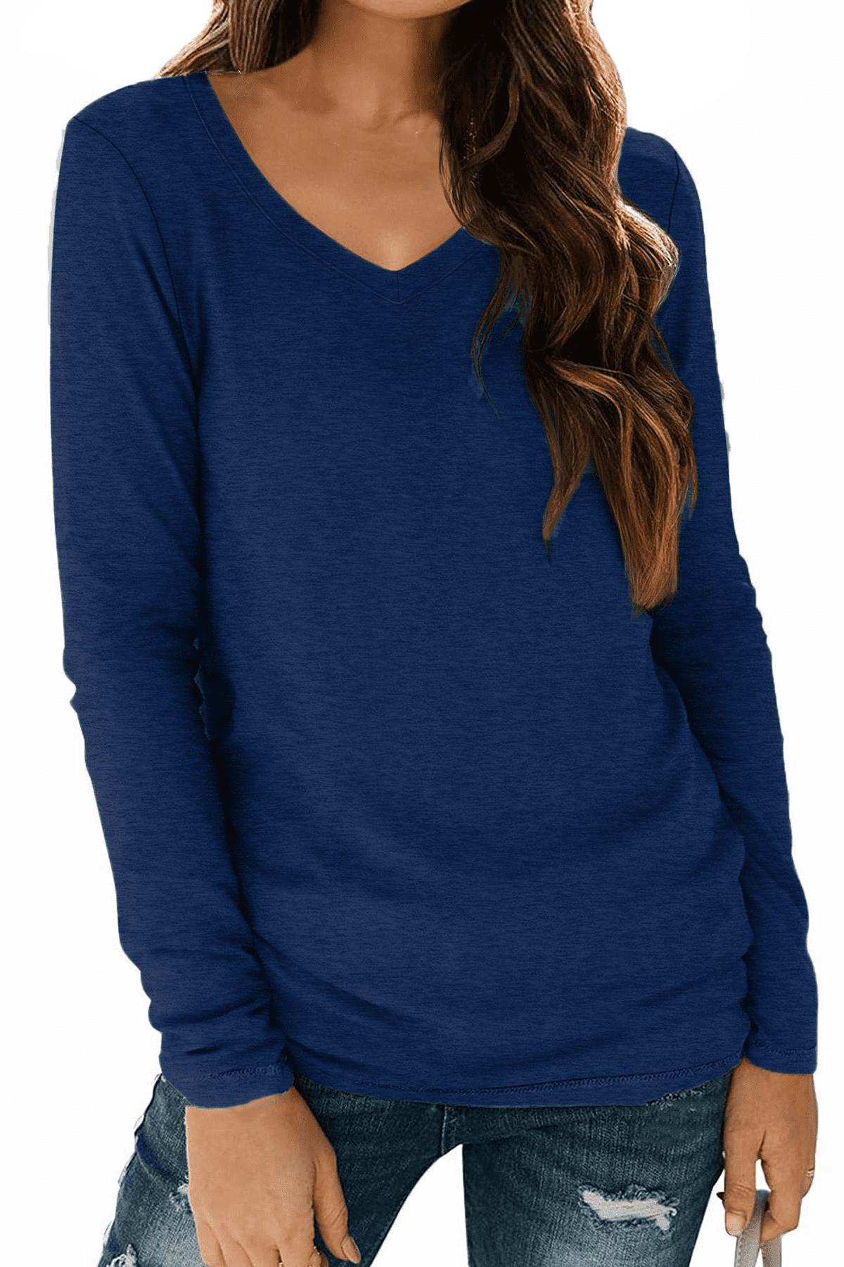 Women's V-neck Temperament Versatile Solid Color sleeved t-shirt top