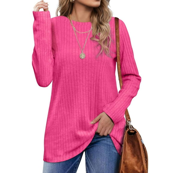 Fantaslook Long Sleeve Shirts for Women Crew Neck Casual Tunic Tops Lightweight Pullover