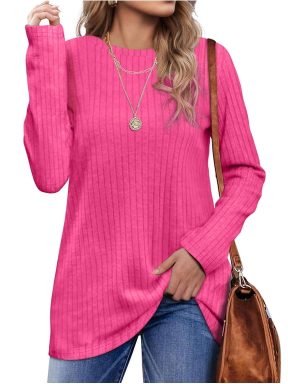 Long Sleeve Shirts for Women Crew Neck Casual Tunic Tops Lightweight Pullover
