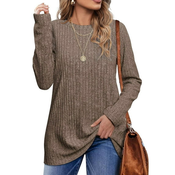 Fantaslook Long Sleeve Shirts for Women Crew Neck Casual Tunic Tops Lightweight Pullover