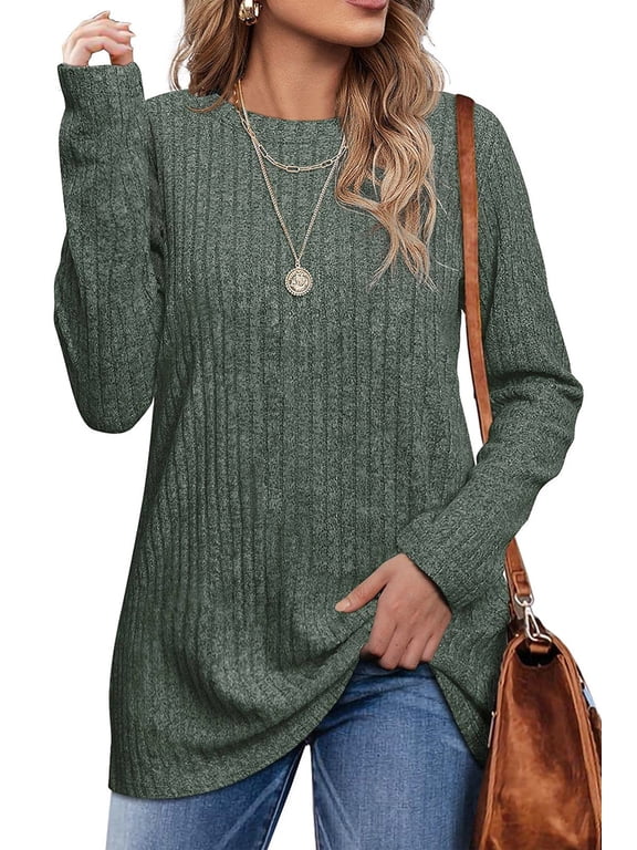 Long Sleeve Shirts for Women Crew Neck Casual Tunic Tops Lightweight Pullover
