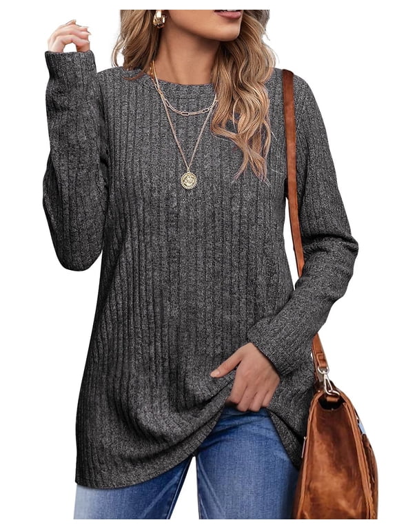 Long Sleeve Shirts for Women Crew Neck Casual Tunic Tops Lightweight Pullover
