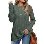 Fantaslook Long Sleeve Shirts for Women Crew Neck Casual Tunic Tops Lightweight Pullover