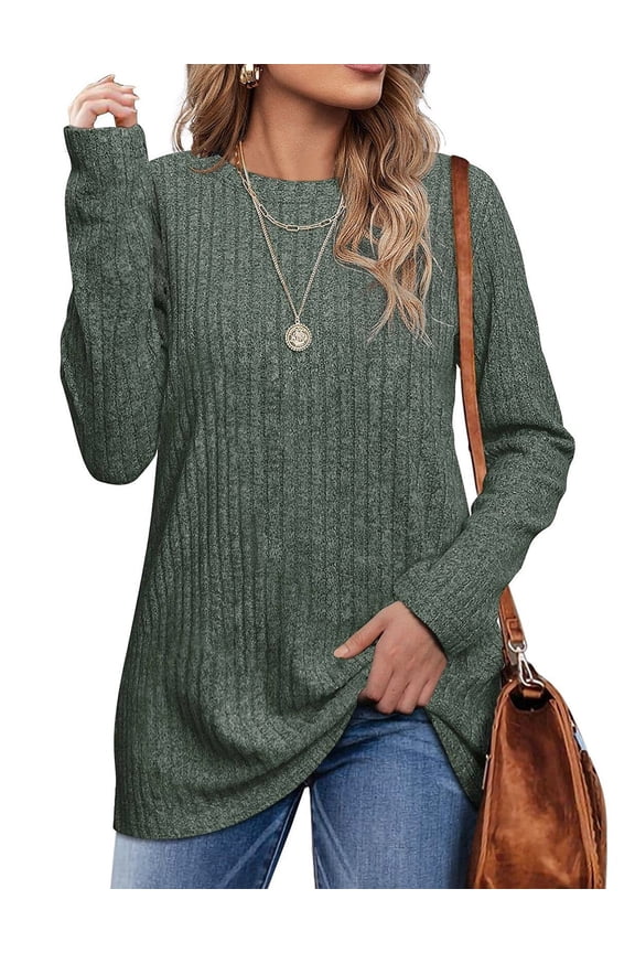 Long Sleeve Shirts for Women Crew Neck Casual Tunic Tops Lightweight Pullover