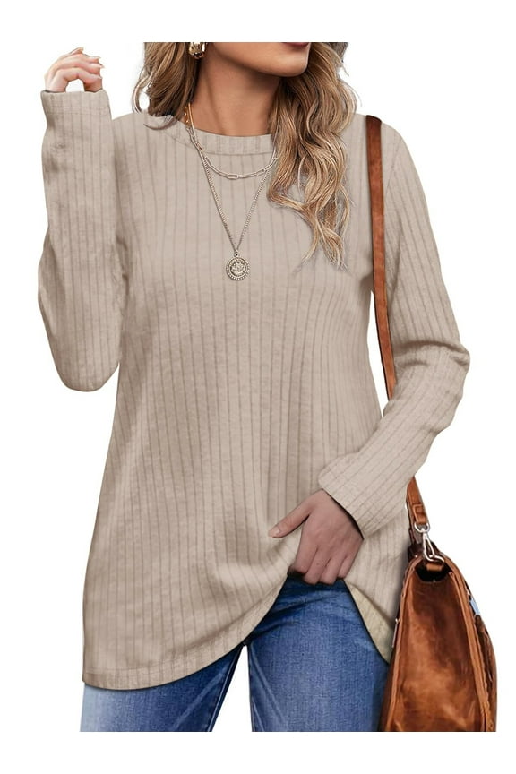 Long Sleeve Shirts for Women Crew Neck Casual Tunic Tops Lightweight Pullover