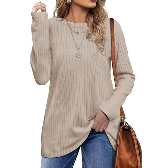 Fantaslook Long Sleeve Shirts for Women Crew Neck Casual Tunic Tops Lightweight Pullover
