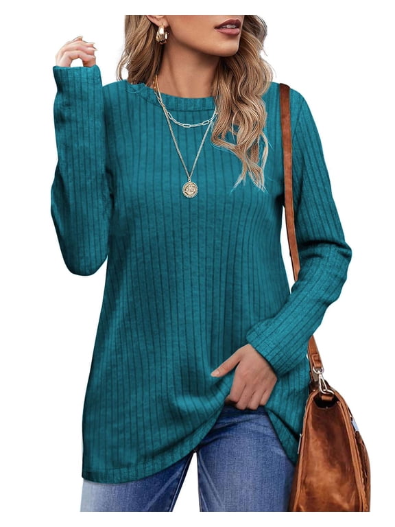 Long Sleeve Shirts for Women Crew Neck Casual Tunic Tops Lightweight Pullover