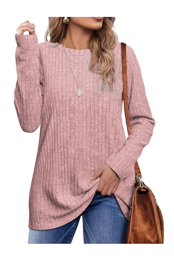 Long Sleeve Shirts for Women Crew Neck Casual Tunic Tops Lightweight Pullover