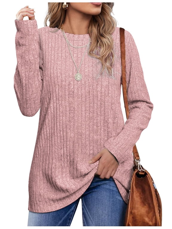 Long Sleeve Shirts for Women Crew Neck Casual Tunic Tops Lightweight Pullover