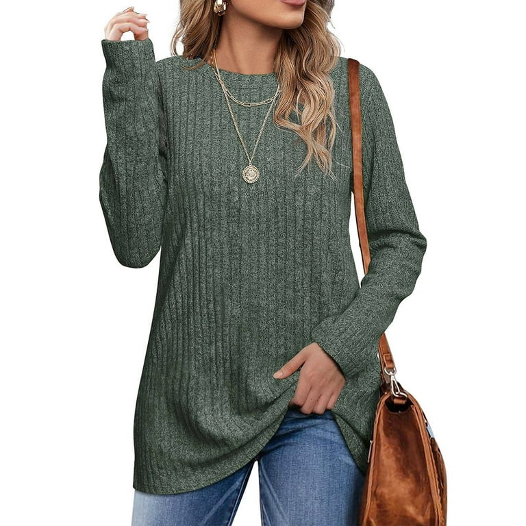Fantaslook Long Sleeve Shirts for Women Crew Neck Casual Tunic Tops  Lightweight Pullover