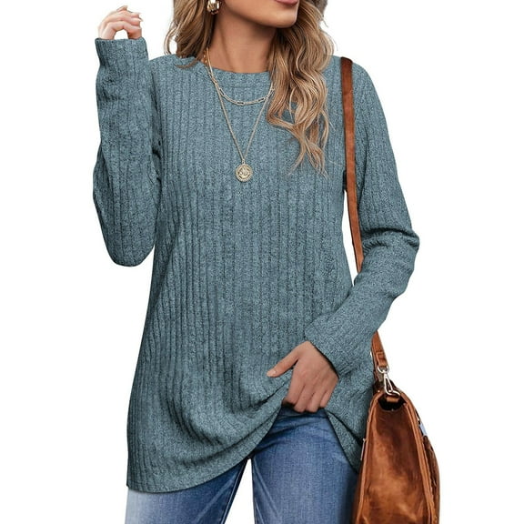 Fantaslook Long Sleeve Shirts for Women Crew Neck Casual Tunic Tops Lightweight Pullover