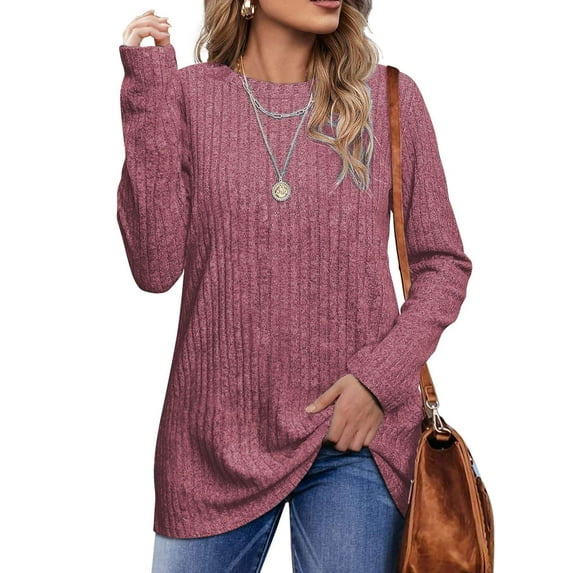 Fantaslook Long Sleeve Shirts for Women Crew Neck Casual Tunic Tops Lightweight Pullover