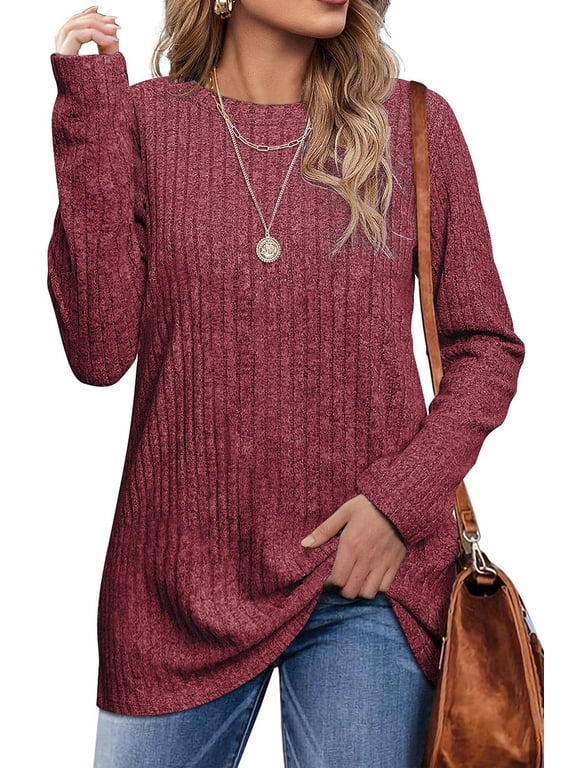 Long Sleeve Shirts for Women Crew Neck Casual Tunic Tops Lightweight Pullover