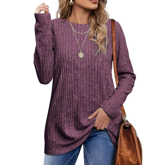 Fantaslook Long Sleeve Shirts for Women Crew Neck Casual Tunic Tops Lightweight Pullover