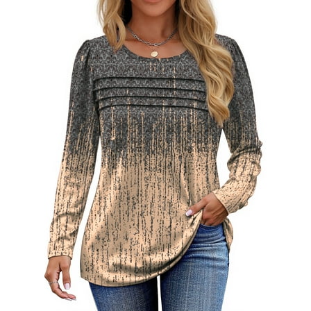Fantaslook Long Sleeve Shirts for Women Fall Dressy Casual Blouses Fashion Pleated Tunic Tops