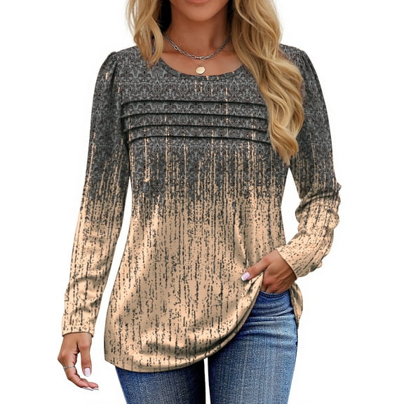 Fantaslook Long Sleeve Shirts for Women Fall Dressy Casual Blouses Fashion Pleated Tunic Tops