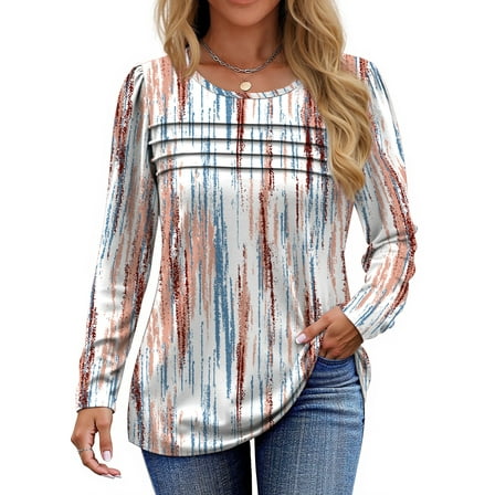 Fantaslook Long Sleeve Shirts for Women Fall Dressy Casual Blouses Fashion Pleated Tunic Tops