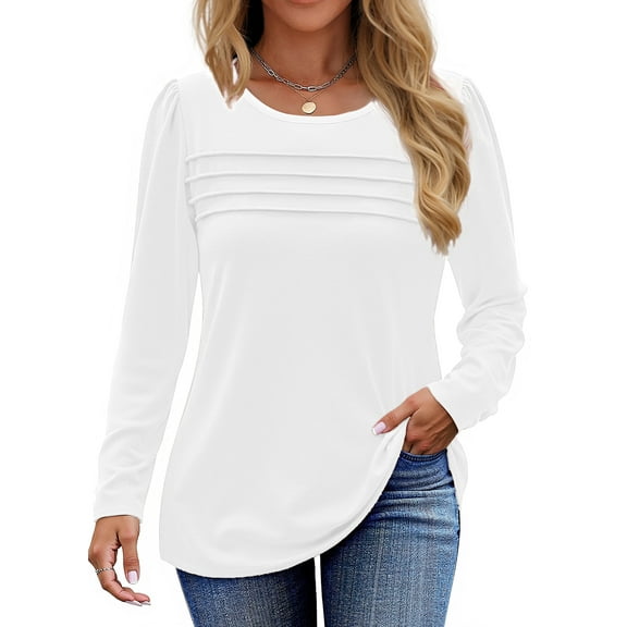 Fantaslook Long Sleeve Shirts for Women Fall Dressy Casual Blouses Fashion Pleated Tunic Tops