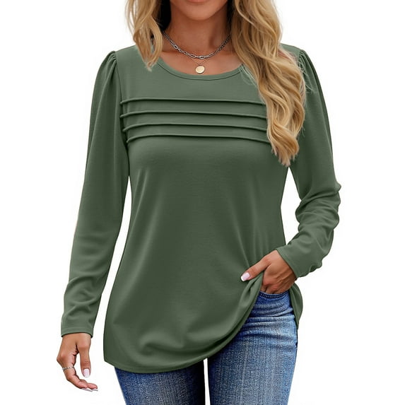 Fantaslook Long Sleeve Shirts for Women Fall Dressy Casual Blouses Fashion Pleated Tunic Tops