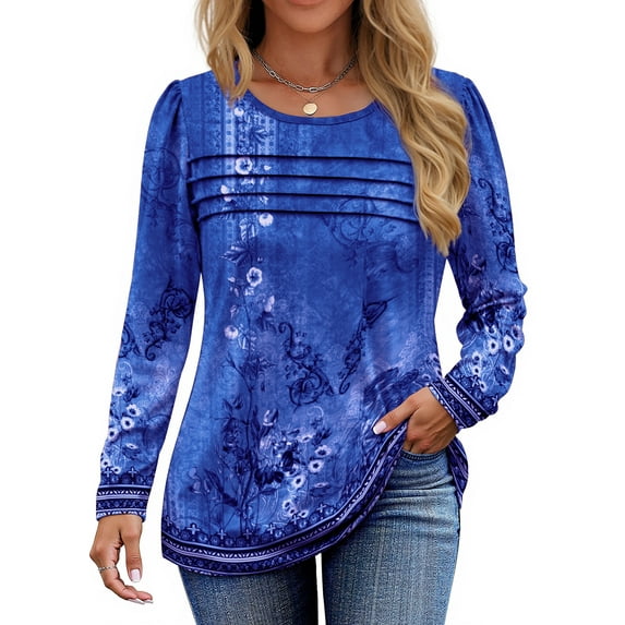 Fantaslook Long Sleeve Shirts for Women Fall Dressy Casual Blouses Fashion Pleated Tunic Tops