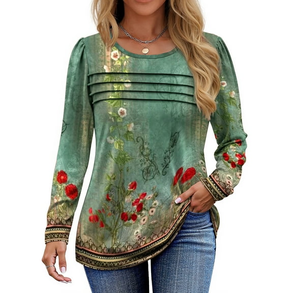 Fantaslook Long Sleeve Shirts for Women Fall Dressy Casual Blouses Fashion Pleated Tunic Tops
