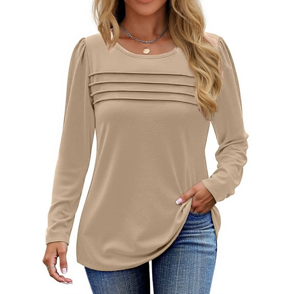 Fantaslook Long Sleeve Shirts for Women Fall Dressy Casual Blouses Fashion Pleated Tunic Tops