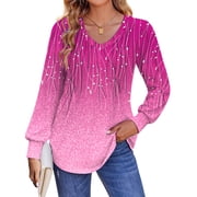Fantaslook Long Sleeve Shirts for Women Fall Tops Dressy Casual Blouses Pleated V Neck Tunic Tops