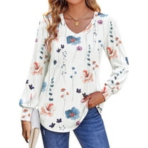 Fantaslook Long Sleeve Shirts for Women Fall Tops Dressy Casual Blouses Pleated V Neck Tunic Tops