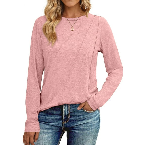 Fantaslook Long Sleeve Shirts for Women Pleated Crew Neck Casual Tops Fall Fashion Blouses Lightweight Clothes