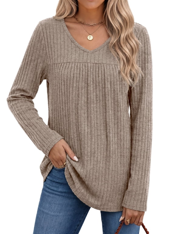 Long Sleeve Shirts for Women V Neck Lightweight Sweaters Casual Fall Tunic Tops Fashion Spring Clothes