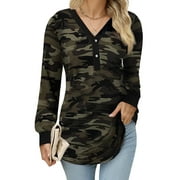 Fantaslook Long Sleeve Blouses for Women V Neck Button Casual Tops Tunic Henley T Shirts