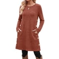 thumbnail image 1 of Fantaslook Long Sleeve Womens Dresses Crew Neck Buttons Tunic Sweater Dress with Pockets, 1 of 11