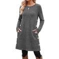 thumbnail image 1 of Fantaslook Long Sleeve Womens Dresses Crew Neck Buttons Tunic Sweater Dress with Pockets, 1 of 11