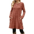 thumbnail image 1 of Fantaslook Long Sleeve Womens Dresses Crew Neck Buttons Tunic Sweater Dress with Pockets, 1 of 9