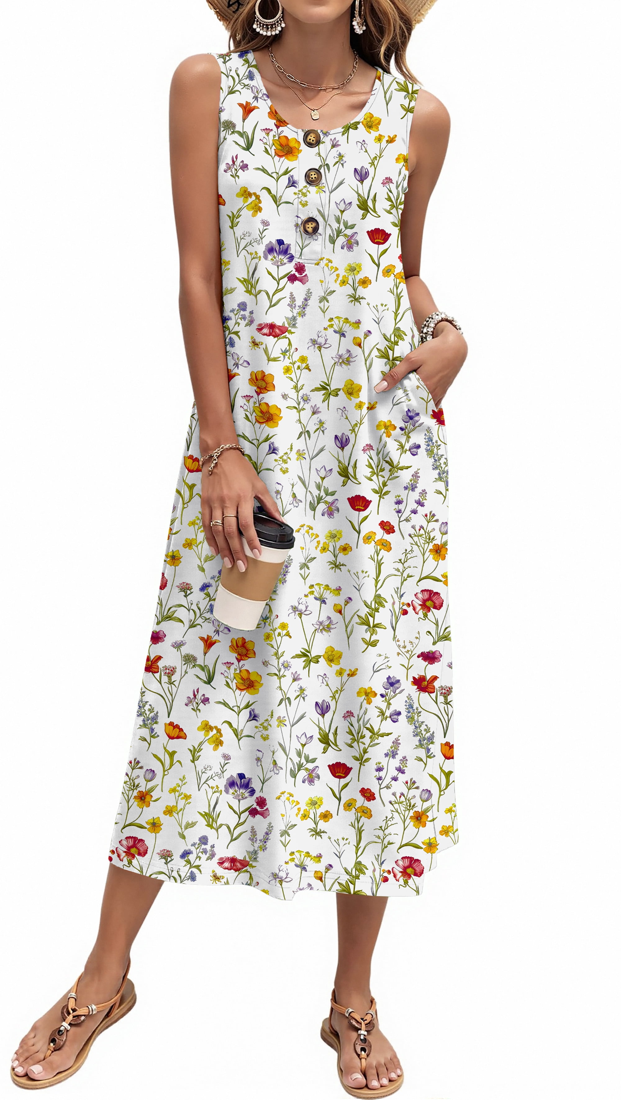 Fantaslook Long Tank Dresses for Women Summer Sleeveless Button Down ...