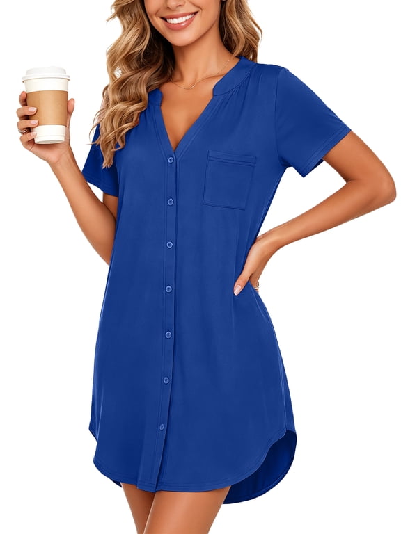 Nightgowns for Women Short Sleeve Button Down Shirts Summer Sleepwear Sexy House Dress