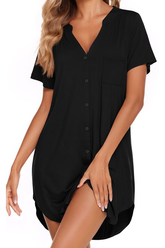 Long Womens Button Down Shirts Casual Short Sleeve Tops Hight Low Hem V Neck Blouse Summer Nightgown