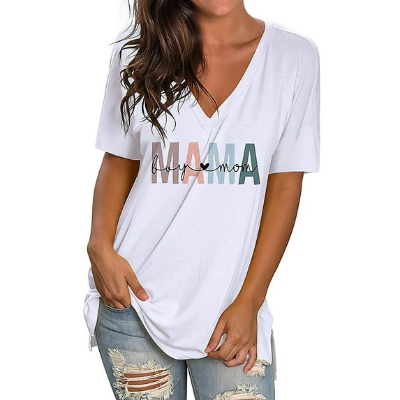 Fantaslook V Neck T Shirts for Women Floral Summer Tops Short Sleeve Shirts Casual Tunic Tops