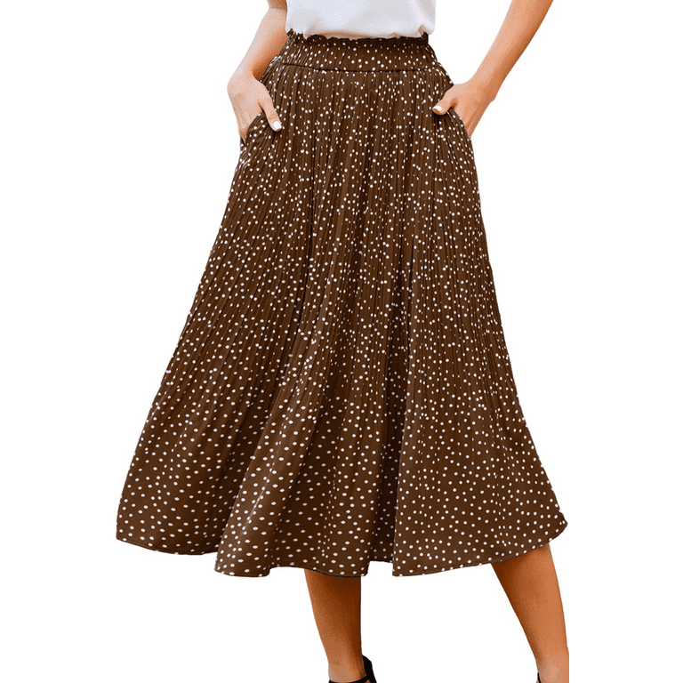 Fantaslook Pleated Midi Skirts for Women, Polka Dot, Long