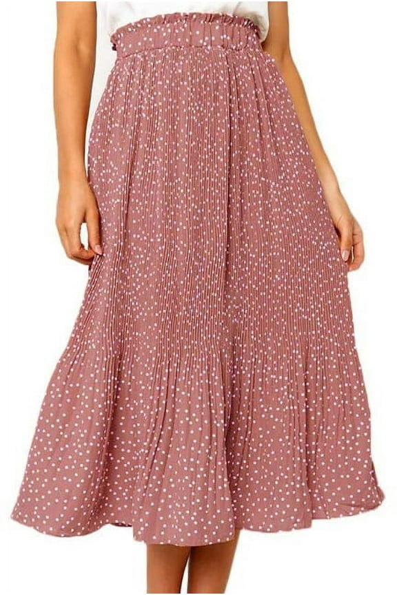 Midi Pleated Skirts for Women Polka Dot Swing High Waist Maxi Skirt with Pockets Dresses