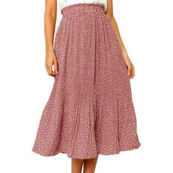 Fantaslook Midi Pleated Skirts for Women Polka Dot Swing High Waist Maxi Skirt with Pockets Dresses