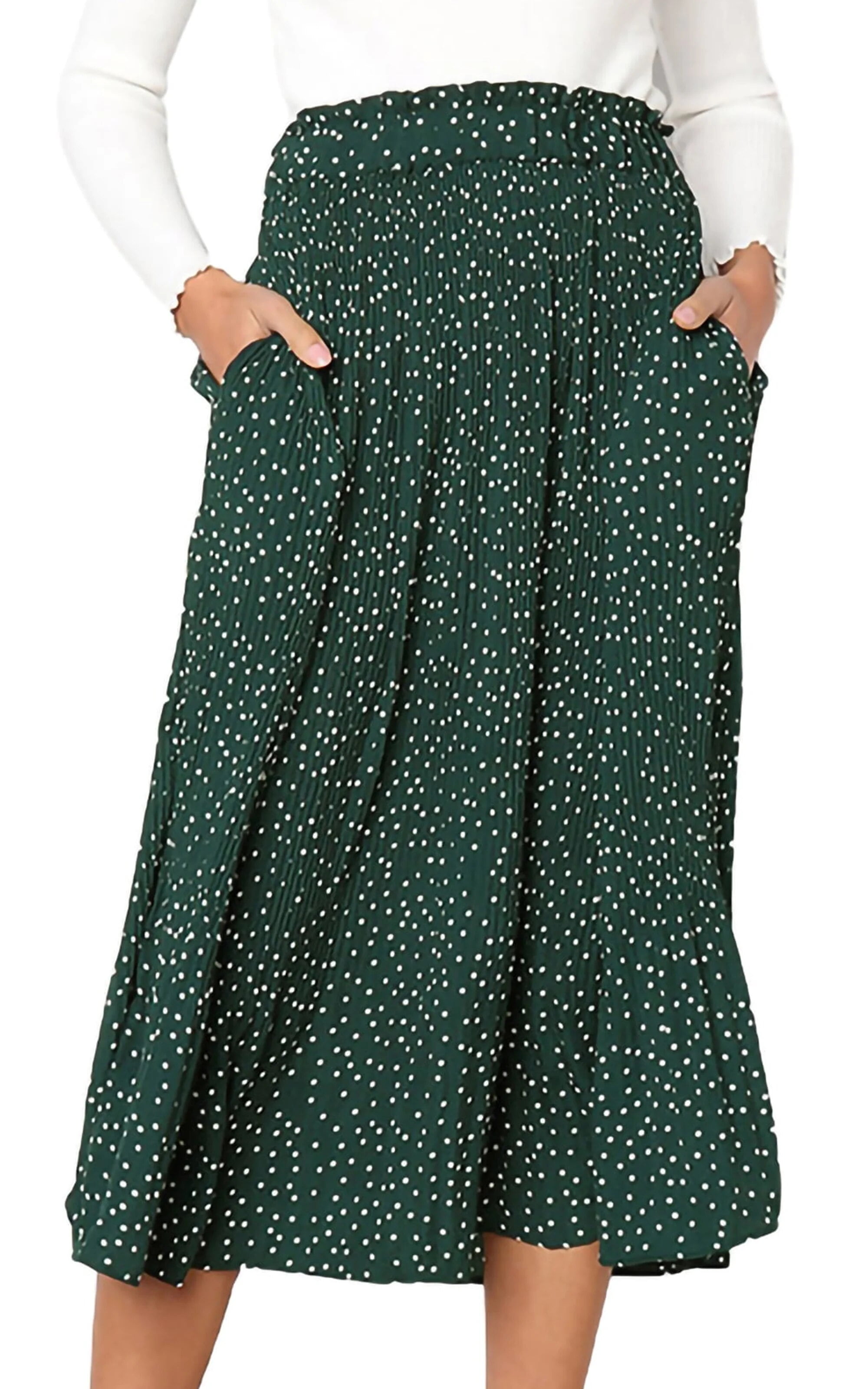 Fantaslook Midi Pleated Skirts for Women Polka Dot Swing High Waist ...