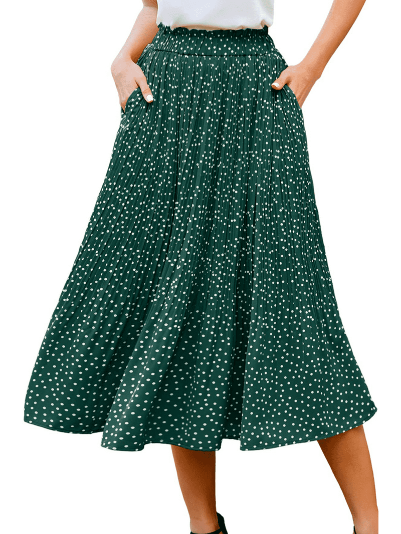 Fantaslook High Waist Midi Polka Dot Pleated Skirt for Women