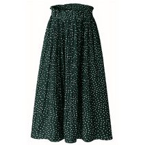Fantaslook Midi Pleated Skirts for Women Polka Dot Swing High Waist Maxi Skirt with Pockets Dresses