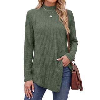 Fantaslook Mock Turtleneck Sweaters for Women Dressy Long Sleeve Pullover Fall Tunic Tops Asymmetrical Hem Soft Sweaters